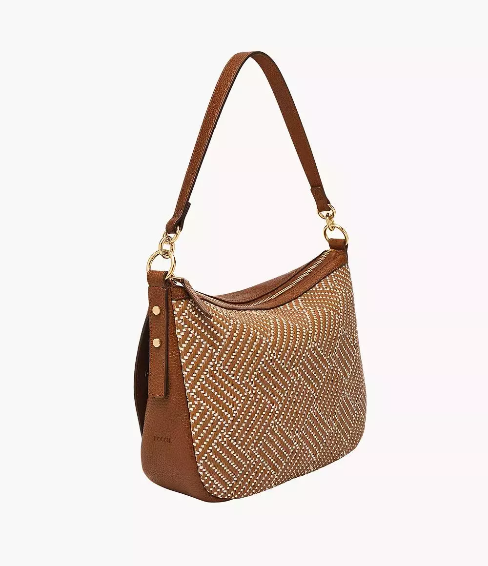 Fossil Jolie Leather Crossbody Bag Saddle Woven Neutral Tas Selempang Wanita ZB11199-994