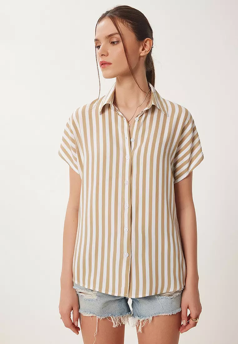 Striped Short Sleeve Viscose Shirt