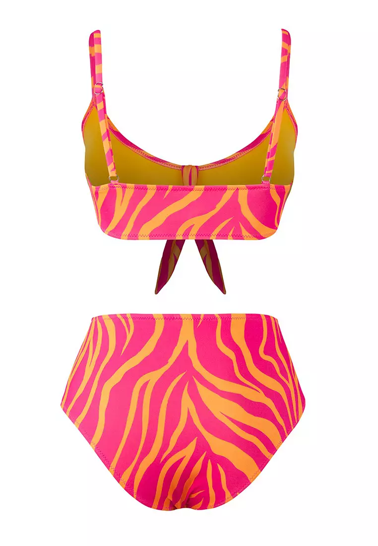 Abstract Patterned Triangle Tie Detail Normal Waist Bikini Set TBESS25BT00186