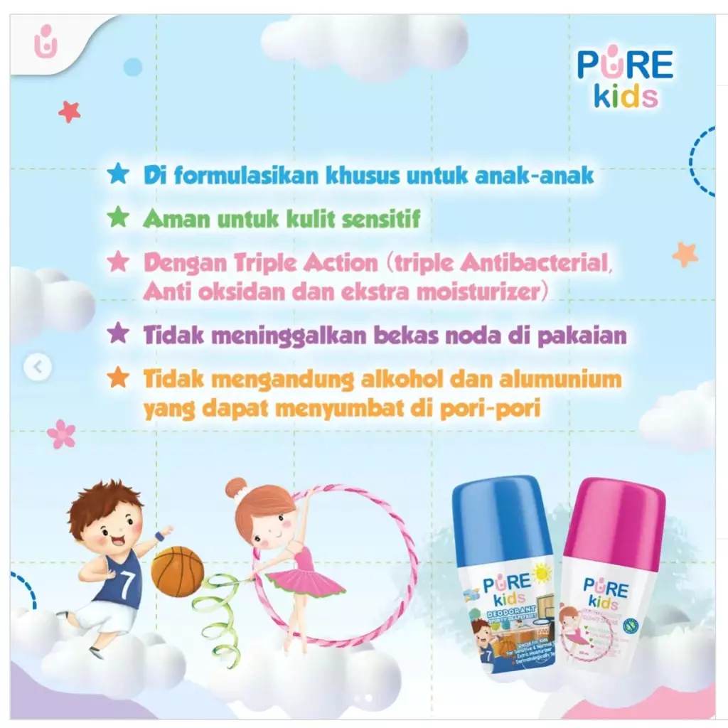 PURE KIDS DEODORANT Anak Anti Bakteri Bacteria Mengurangi Bau Badan Aman Bagi Kulit Sensitif-Happy Melon