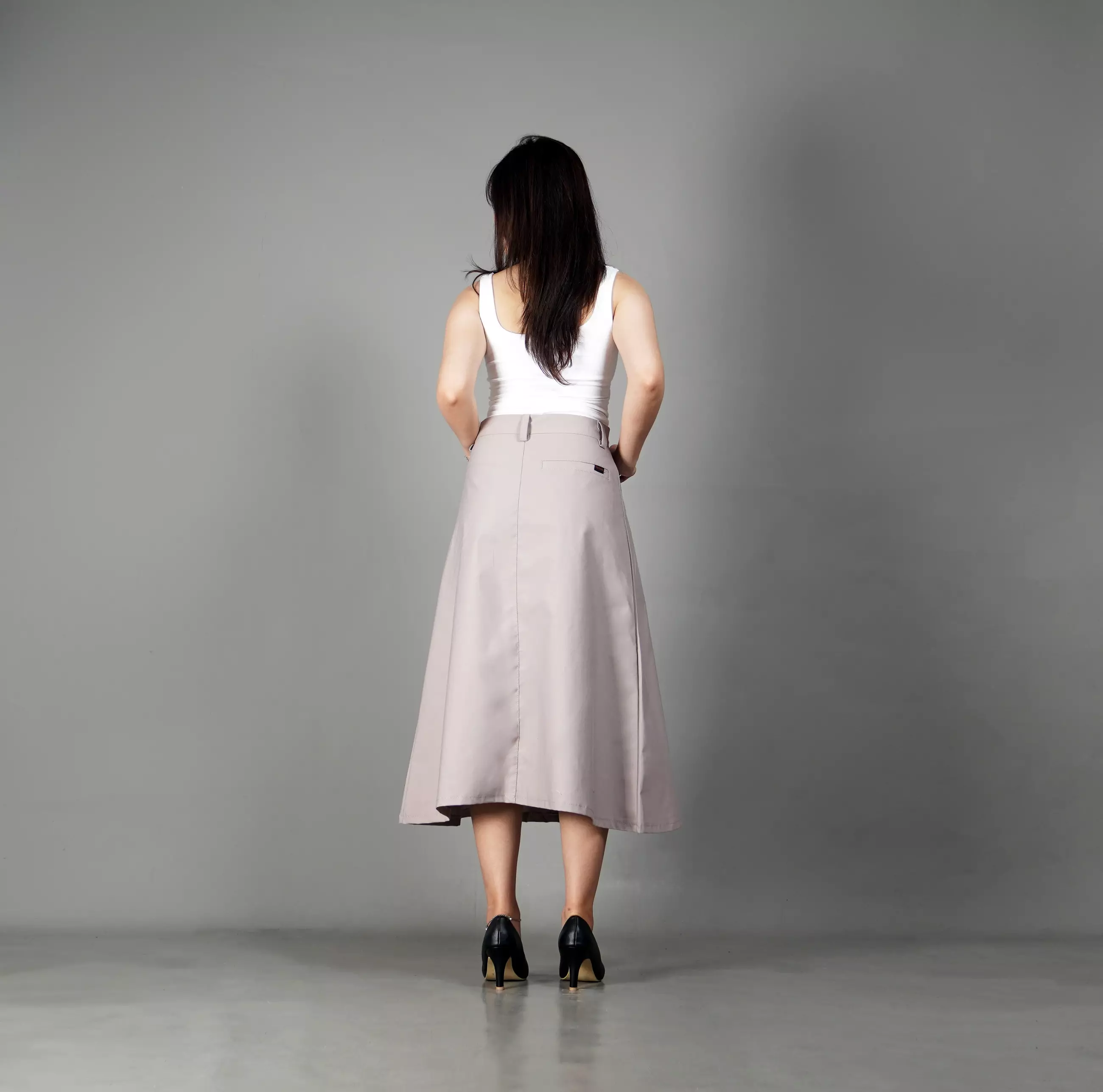 RUBY Pleated Skirt A Line Skirt Rok Lipat Rok 3/4 - BEIGE