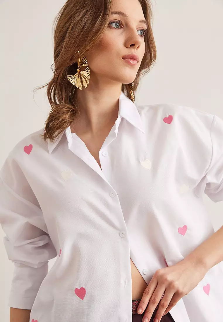 Heart Embroidery Boyfriend Shirt