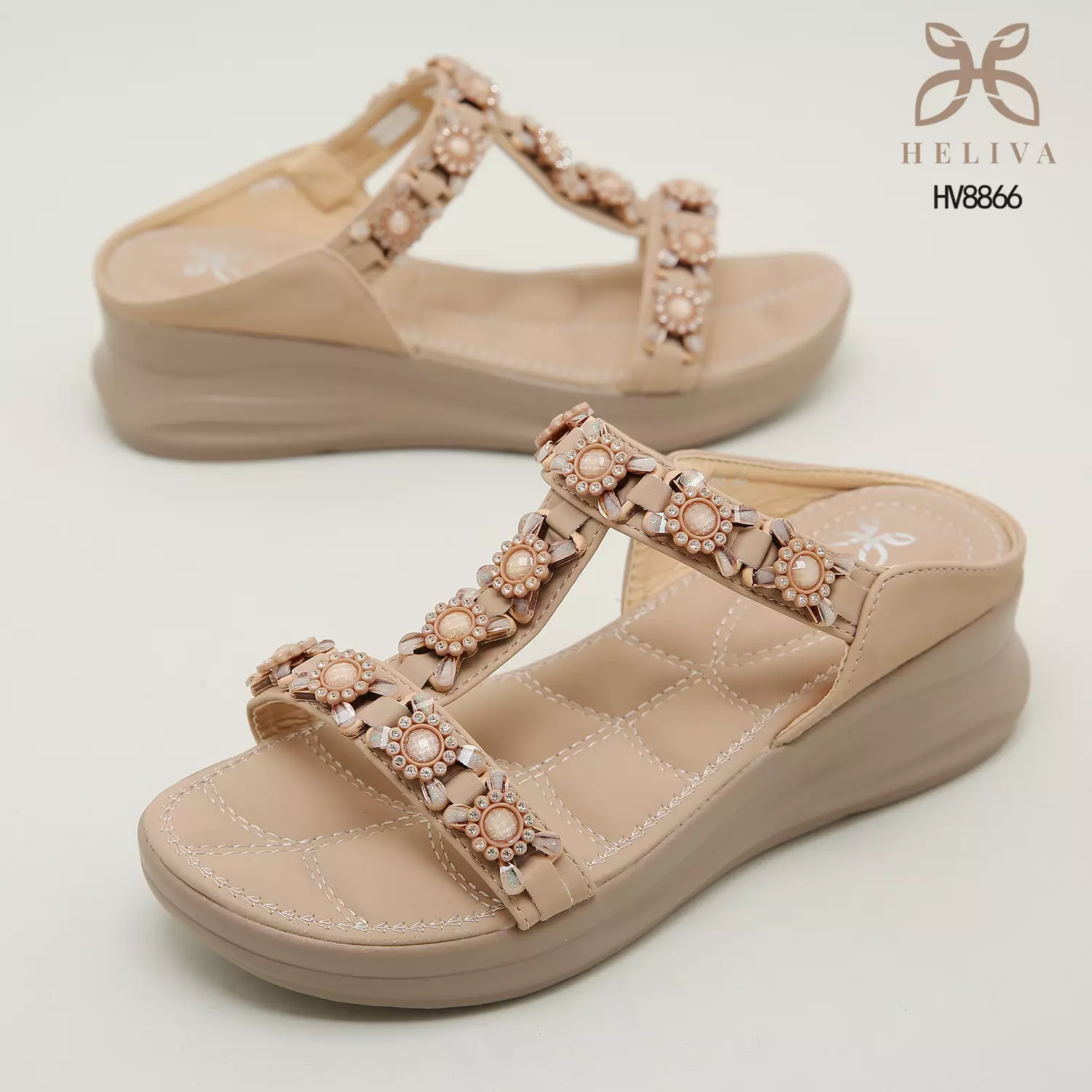 Heliva Denia Comfy Wedges Flower Beads Cute Looks
