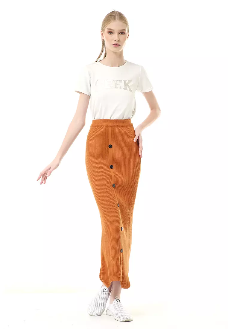 Deliana Rok Rajut Kancing Bawahan Wanita Premium Quality - Coral