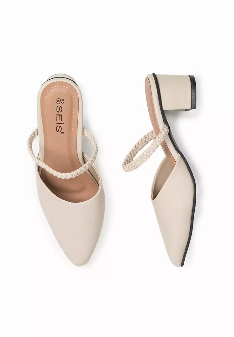 Seis Vania Sandal Mules Heels Wanita - Heels Slip On 5Cm-CREAM