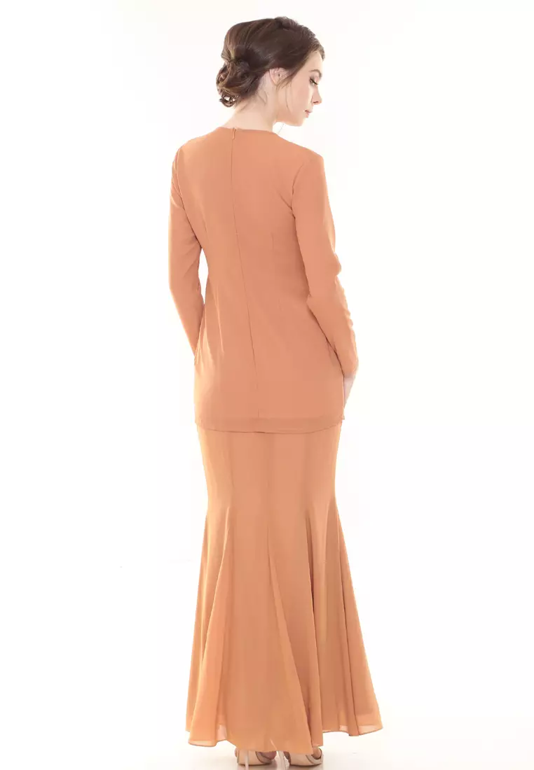Patricia Pleated Kurung Modern in Brick Orange