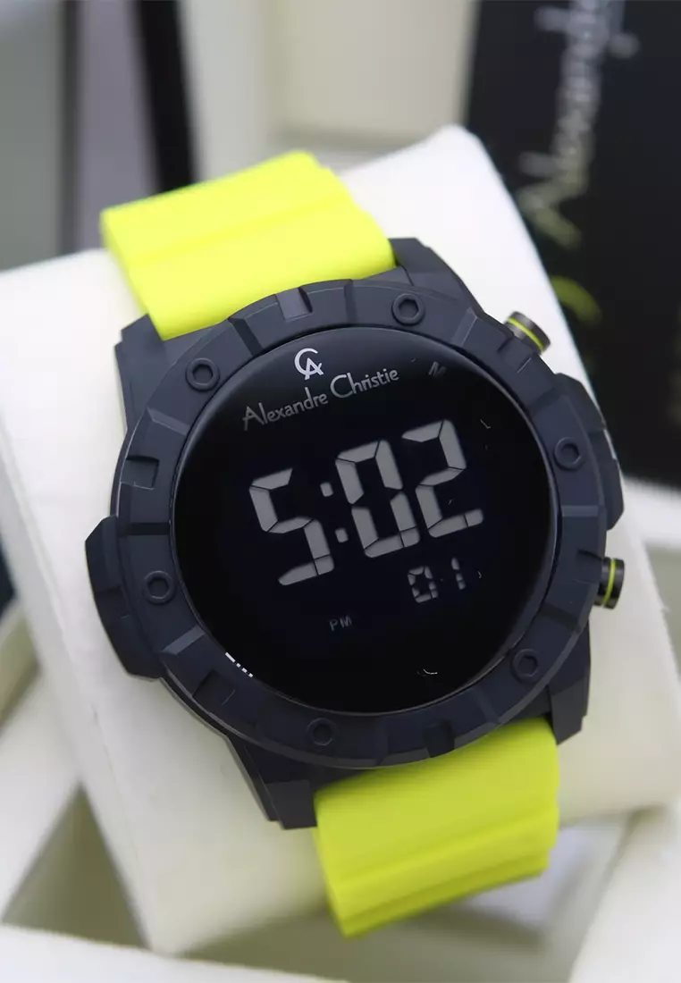 Alexandre Christie - Jam Tangan Digital Pria - Black - Green Rubber Strap - 9364 MHRIPBALE