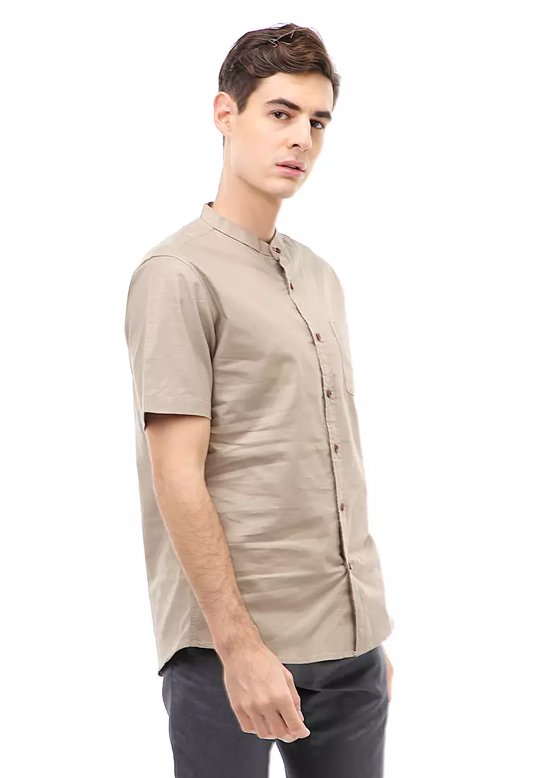 Dwan Atasan Kasual Kemeja Koko Pria Slim Fit Lengan Pendek Material Cotton ORIGINAL - Dark Khaki