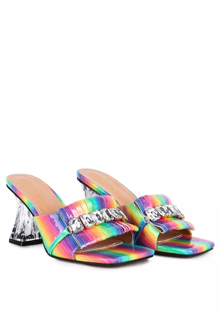 Rainbow Clear Heel Jewel Sandal