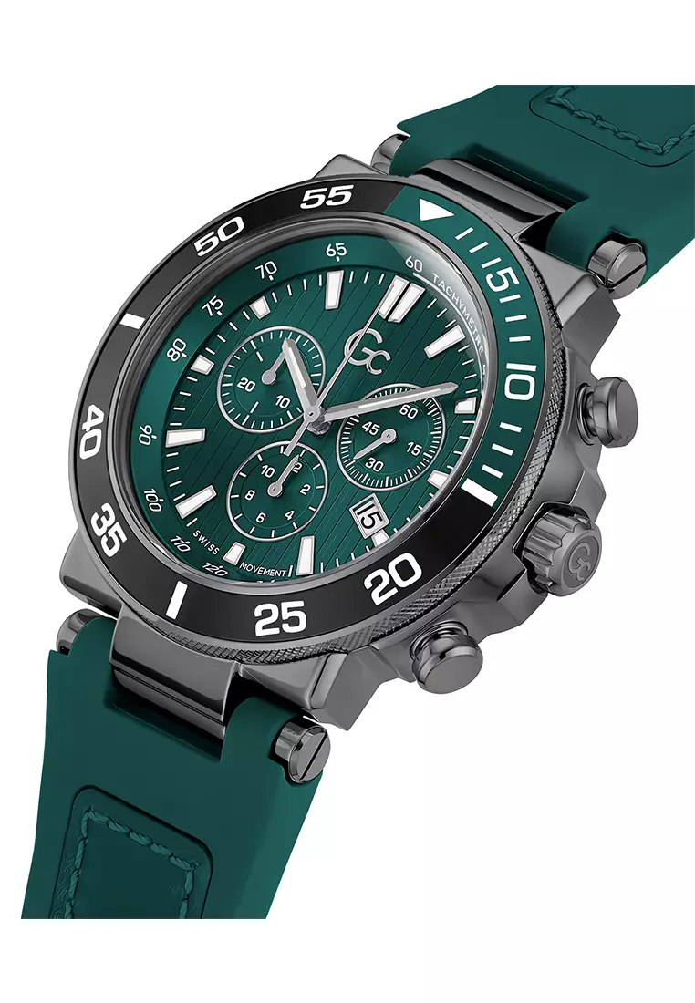 Gc One Sport Chrono Green Leather Silicone Strap Swiss Made - Z14007G9MF