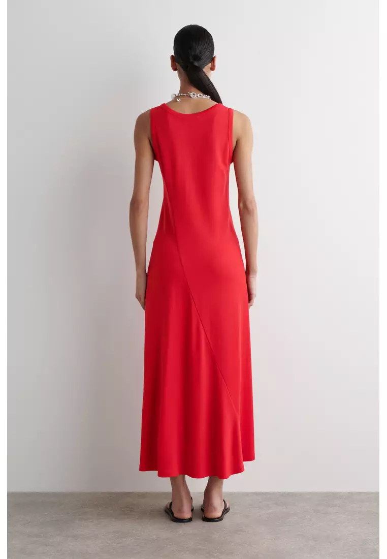 ASYMMETRIC JERSEY MIDI DRESS