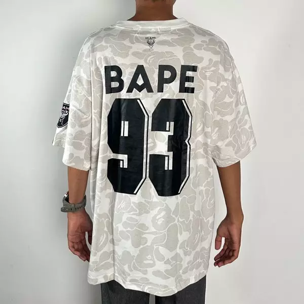 Kaos BAPE X INTER MIAMI CF CAMO WHITE LIGHT GREY TSHIRT 100% ORIGINAL