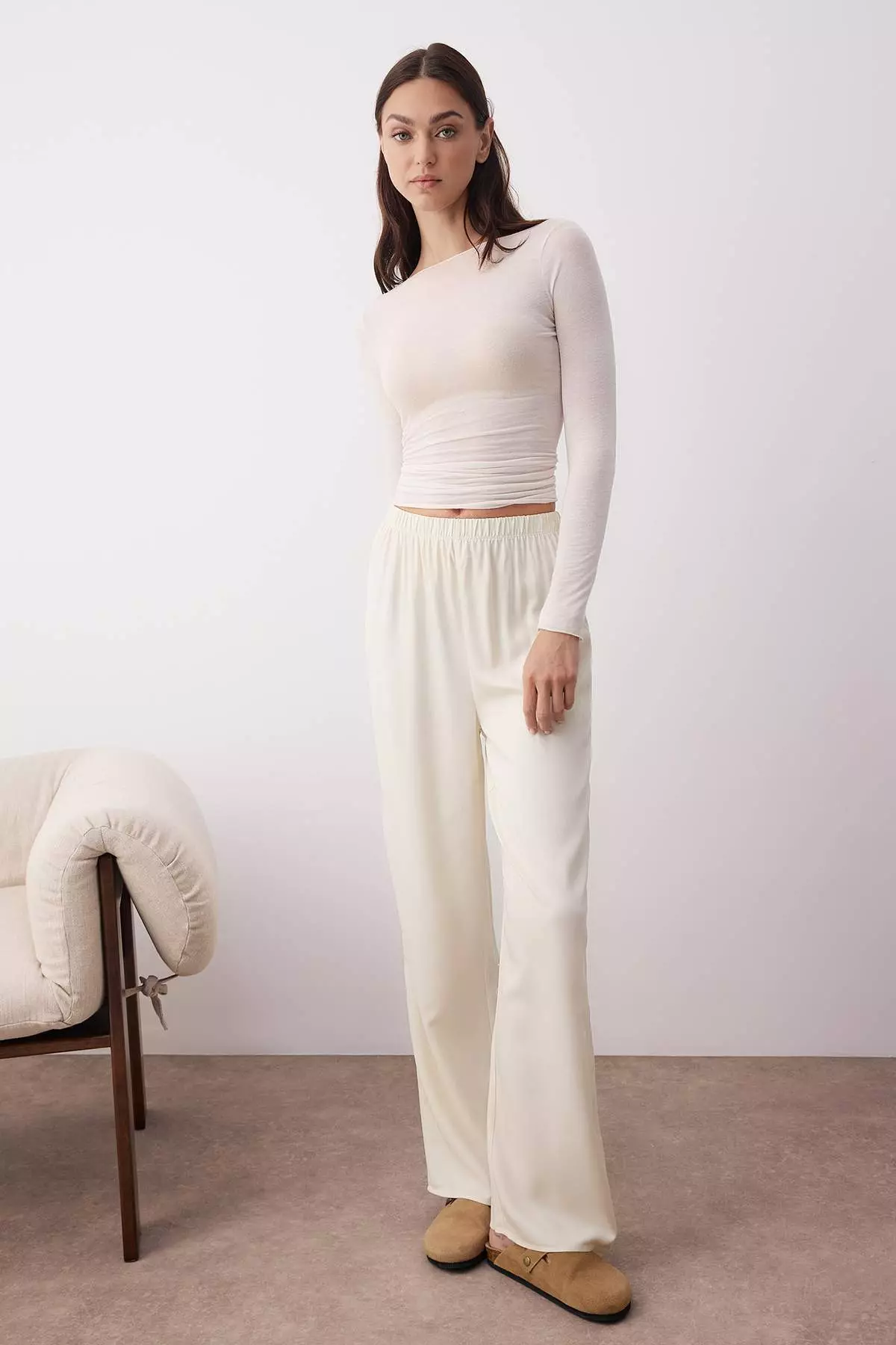 Beige-Multicolored 2-Pack Croissant Patterned Viscose Woven Pajama Bottoms