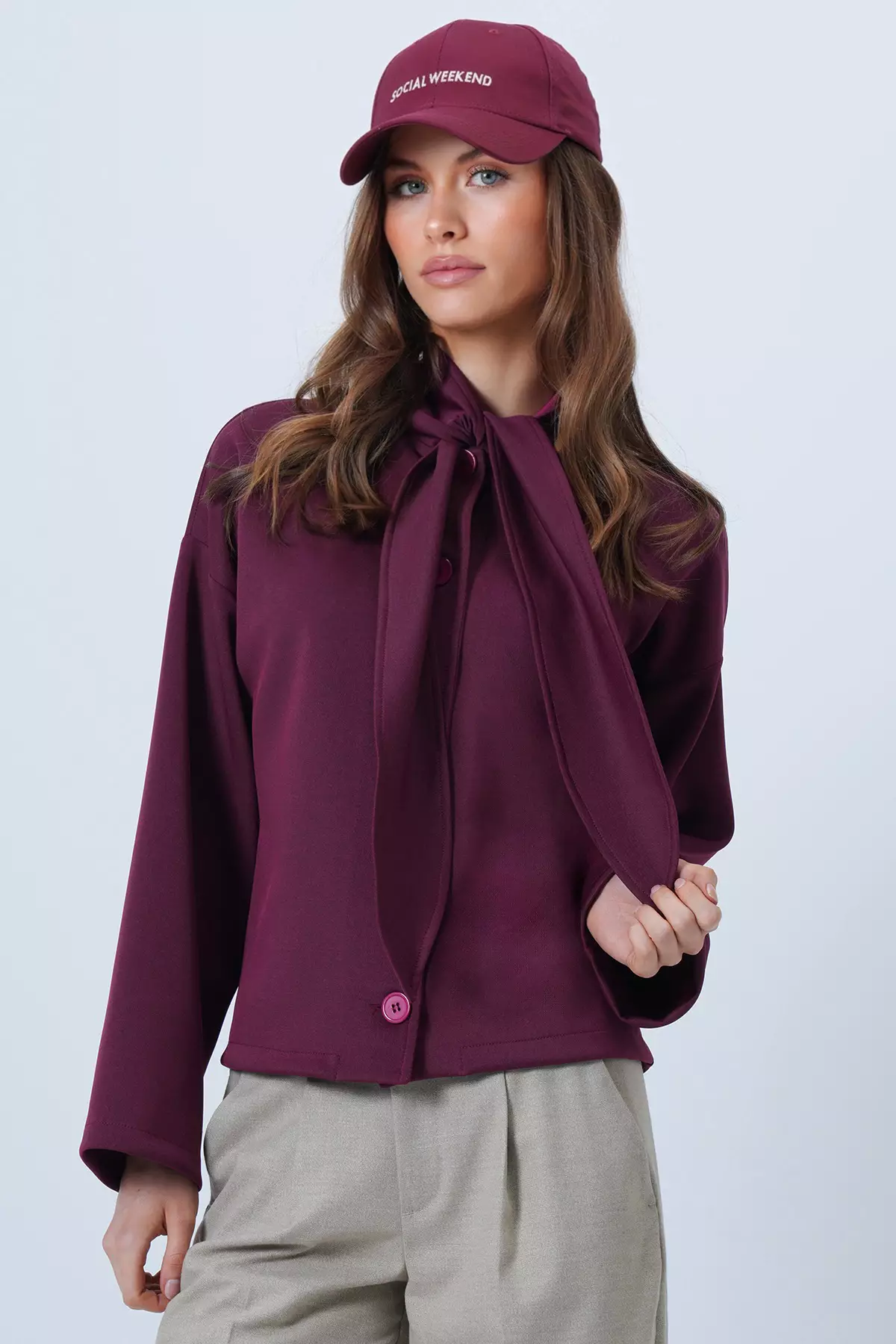 Plum Scarf Detailed Buttoned Jacket Alc-X14669