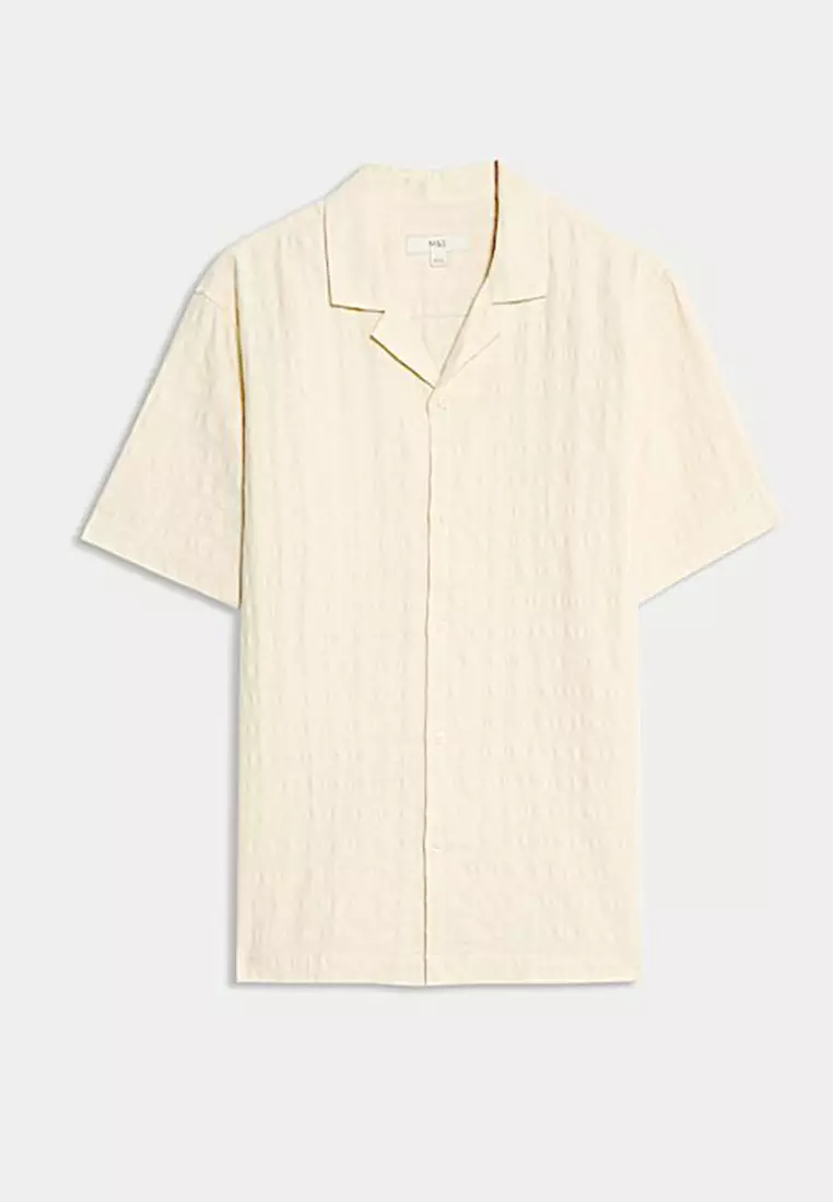 Cotton Rich Seersucker Check Shirt