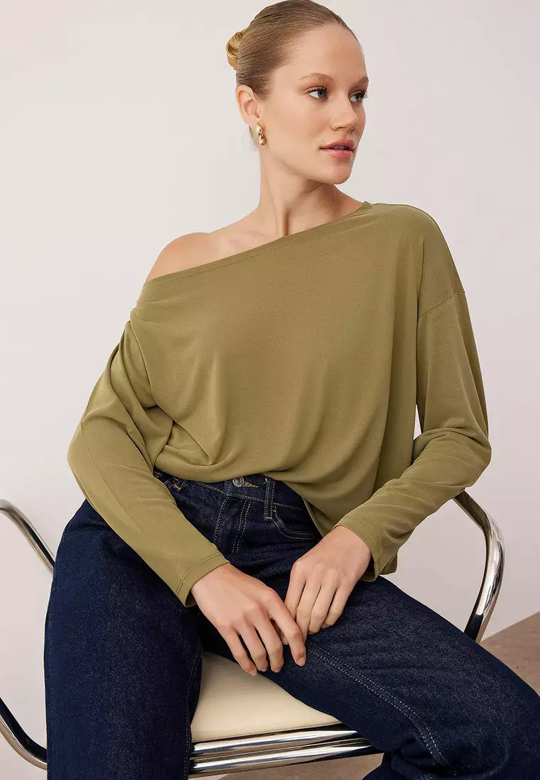 Asymmetrical Boat Neck Blouse