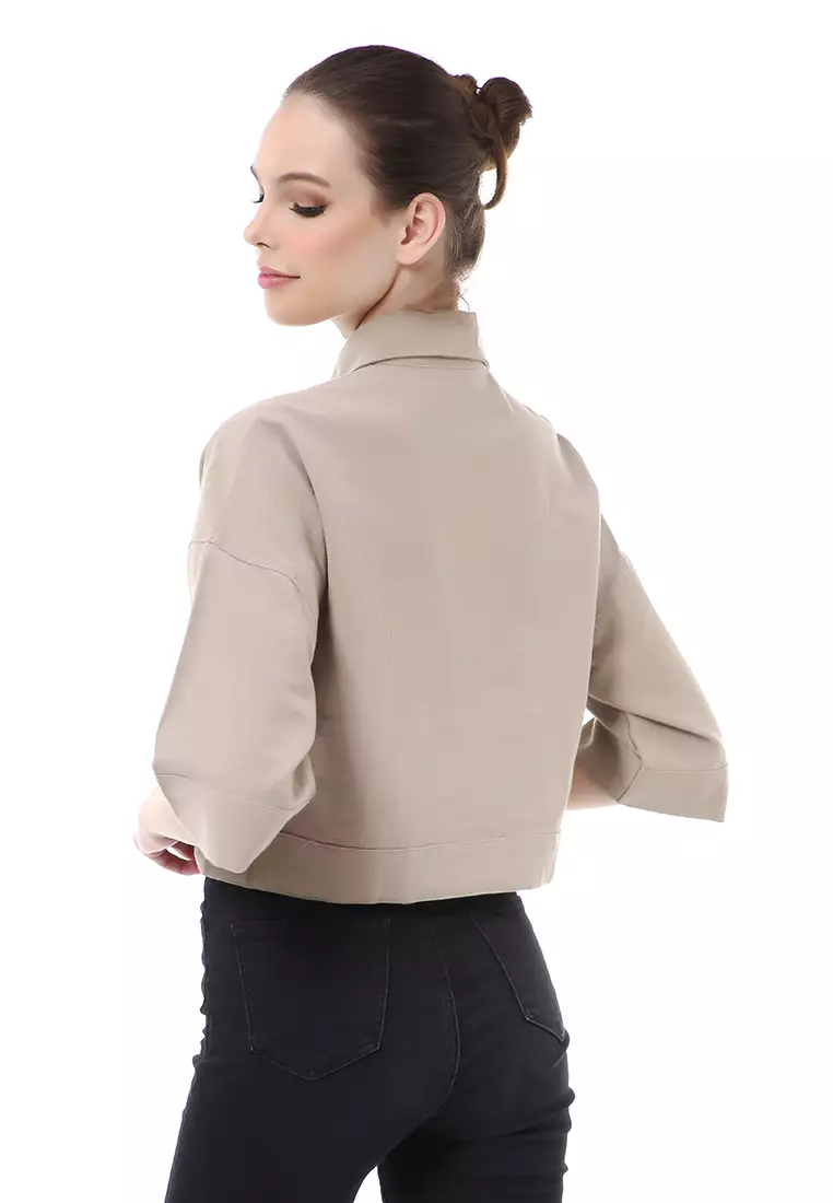 Brielle Atasan Wanita Kemeja Crop Oversize Shirt Lengan Panjang Material Linen ORIGINAL - Coffee