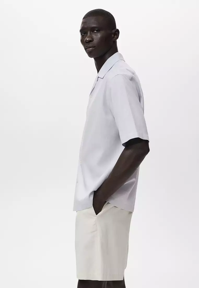 Tencel-Linen Bowling-Collar Shirt