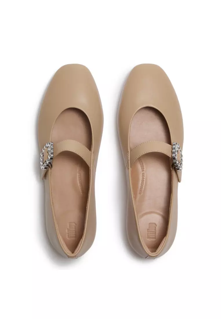 DELICATO Women's Crystal-Buckle Leather Mary Janes  - Cappuccino (E3J-923)