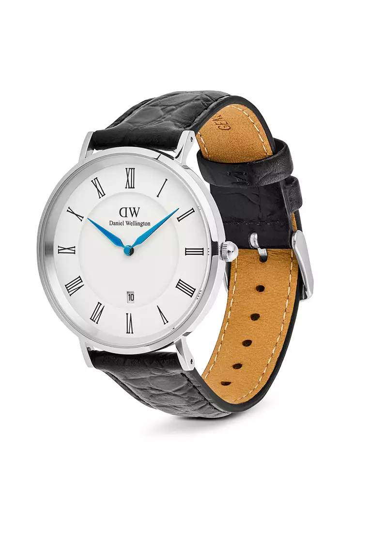 Classic 40mm Roman Numerals Date Black Croc Belly Silver - Men Watch stainless steel Leather strap watch DW Official Authentic Original 男士手錶 不銹鋼 真皮 手錶 DW 官方 正品