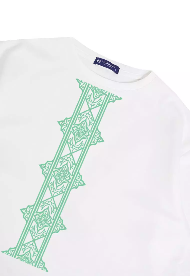 MTR06 kaos oversize baju koko modern bahan scuba tebal "morocco hijau" putih