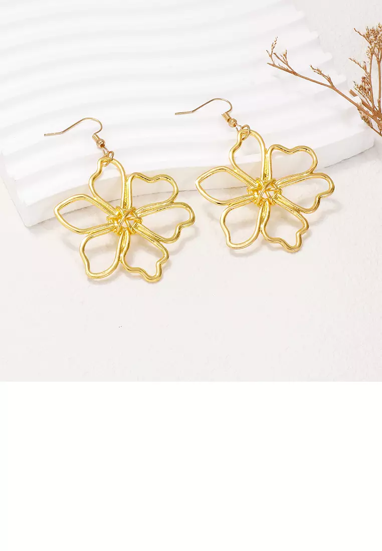 Gold wire discount flower earrings
