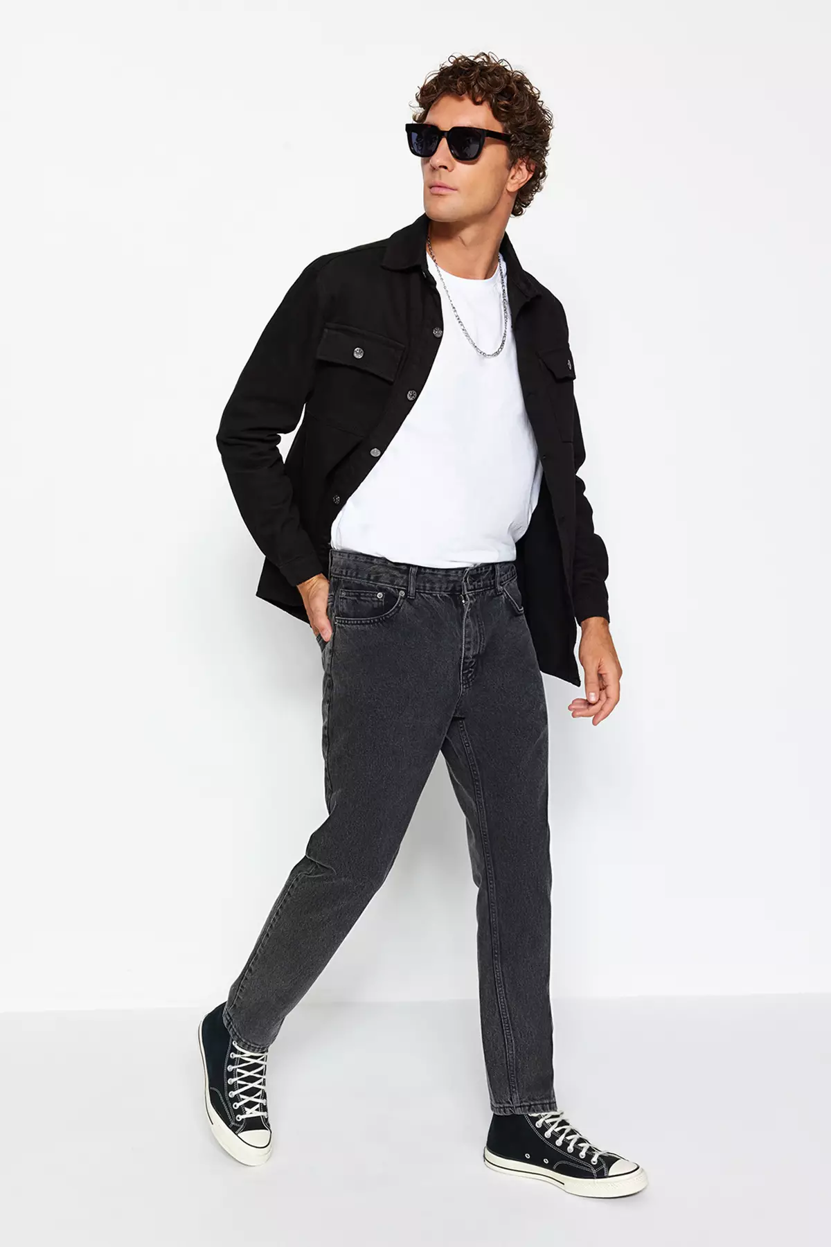 Anthracite Smoke Relax Fit Boyfriend Jeans Denim Pants Tmnaw23Je00043