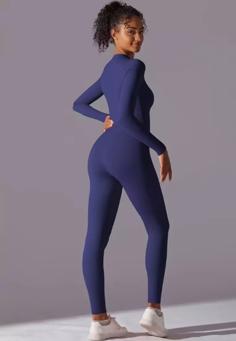 SculptaSuit Women’s Full-Length Sporty Jumpsuit – Stretchy Nylon Spandex Activewear No Bra Padding Yoga & Gym Bodysuit