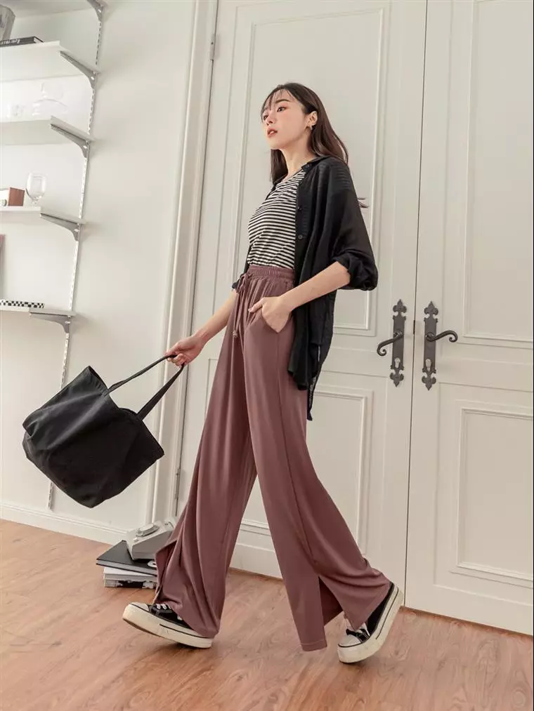 Buy OBSTYLE Styled Line Elastic Drawstring Cuff Pants/Sport Pants《KS0797》  in Grey-Pink 2024 Online