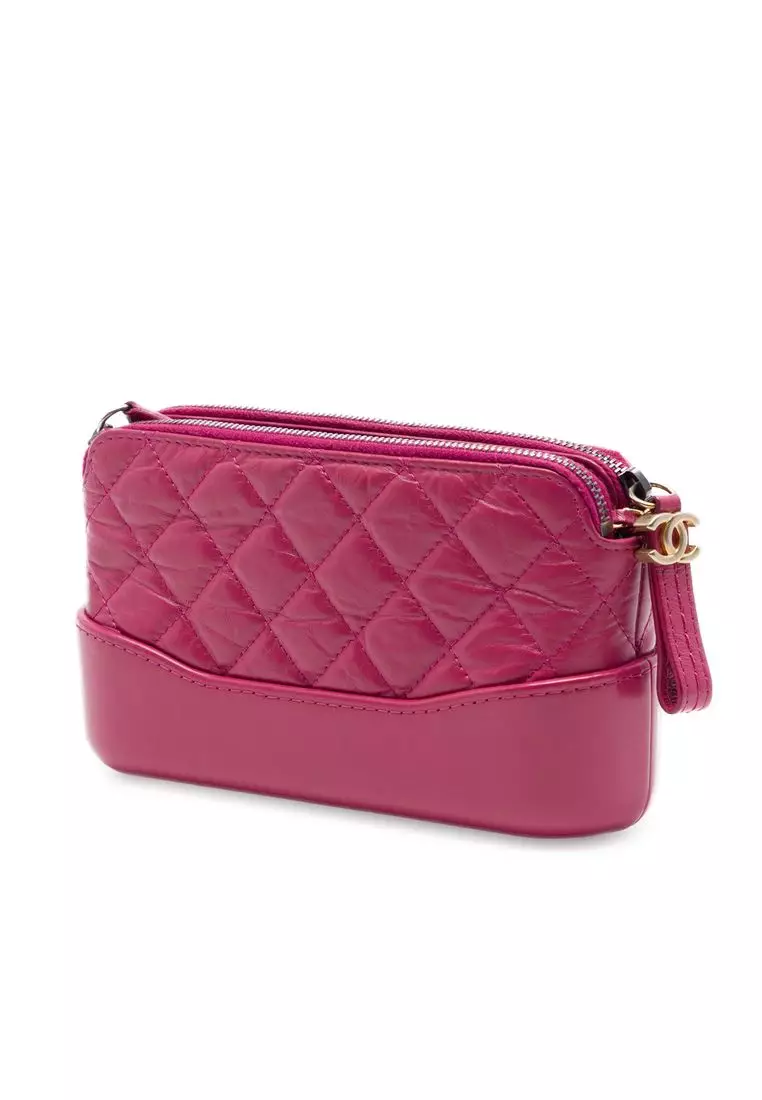 Pre-Loved Chanel Quilted Aged Calfskin Gabrielle Double Zip Clutch With Chain