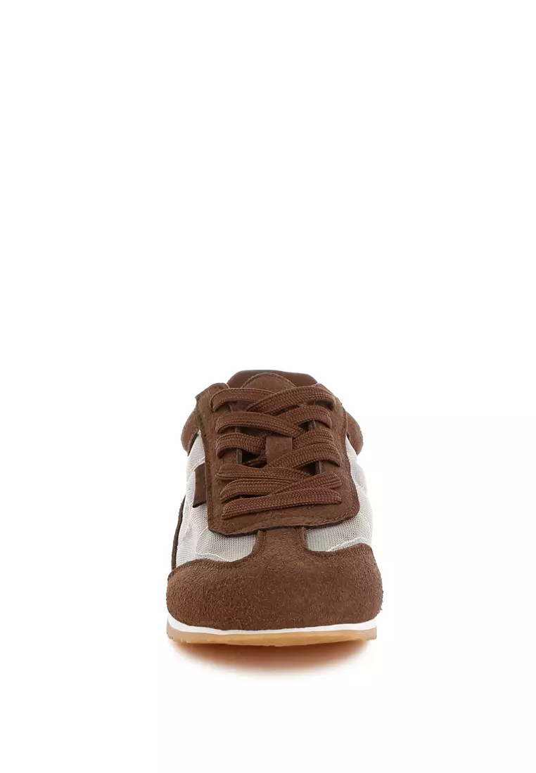 Microfiber & Mesh Sneakers in Brown