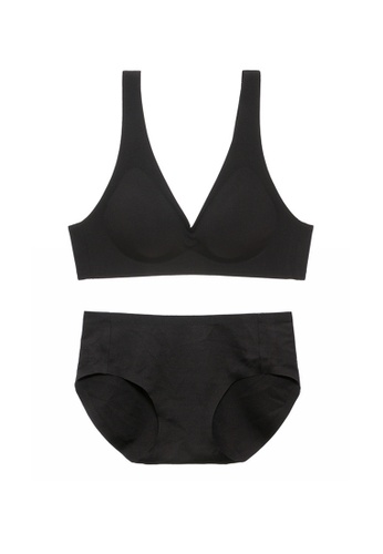 ZITIQUE black Women's Minimalist Plain Seamless Lingerie Set (Bra and Underwear) - Black 08F3EUS240A7C3GS_1
