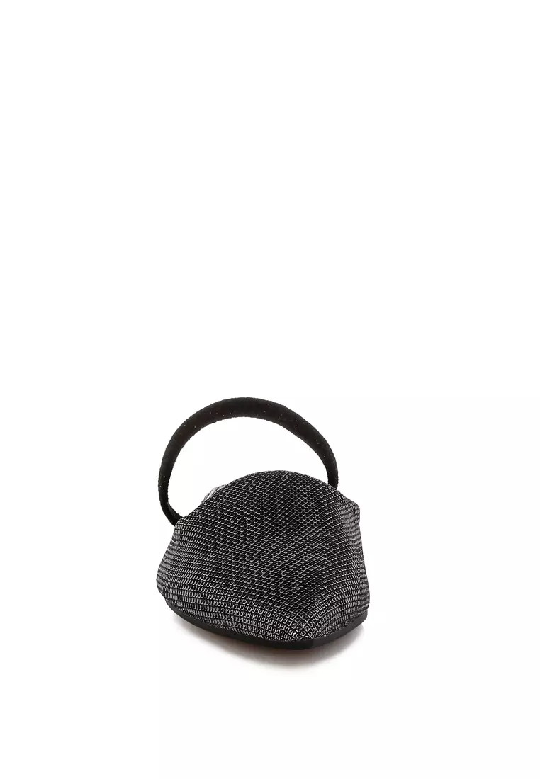 Glitter Faux Leather Flat Mules in Black