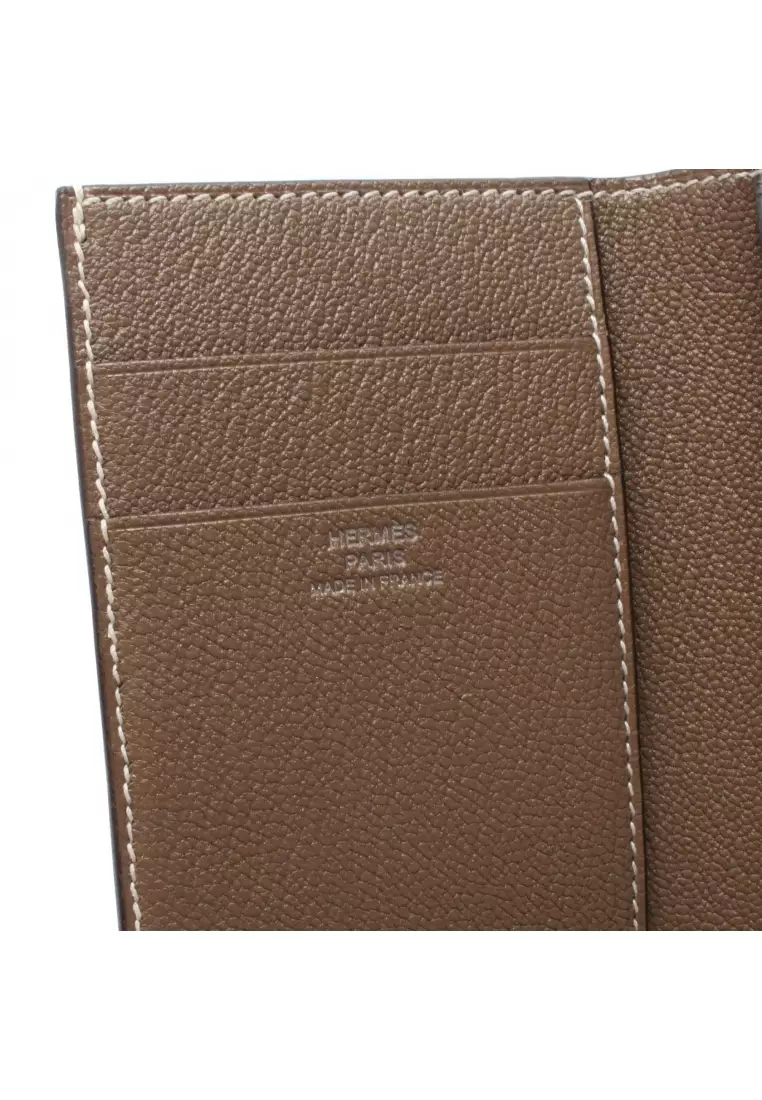 Pre-Loved Hermès Bearn Combination Etoupe trifold wallet Chevre Gray brown silver hardware Z stamp