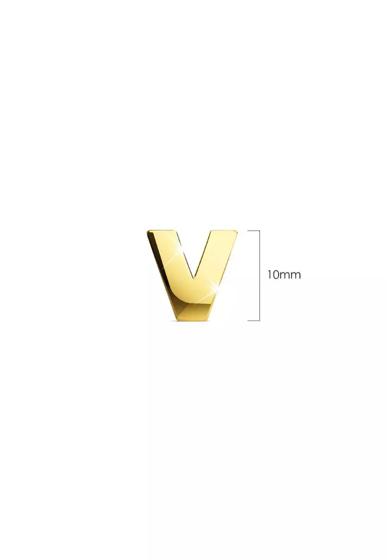 Bold Alphabet Letter Initial Charm Earrings in Gold Tone - V