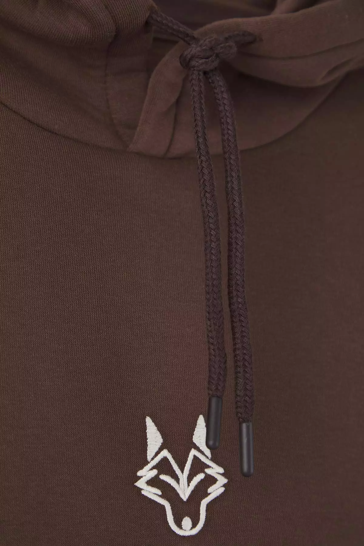 Dark Brown Regular Cut Hooded Polar Fleece Inside Tiger Embroidered Sweatshirt