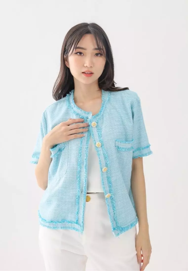 Yoona Tweed Top Tiffany Blue