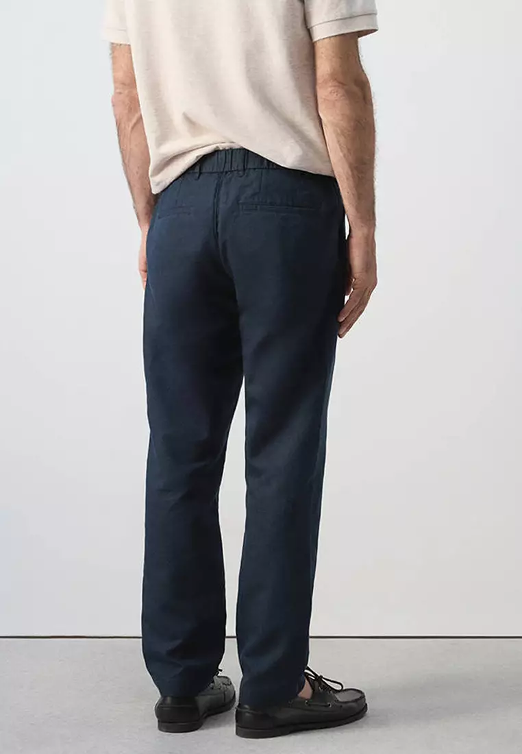 Slim Fit Cropped Linen-Cotton Trousers