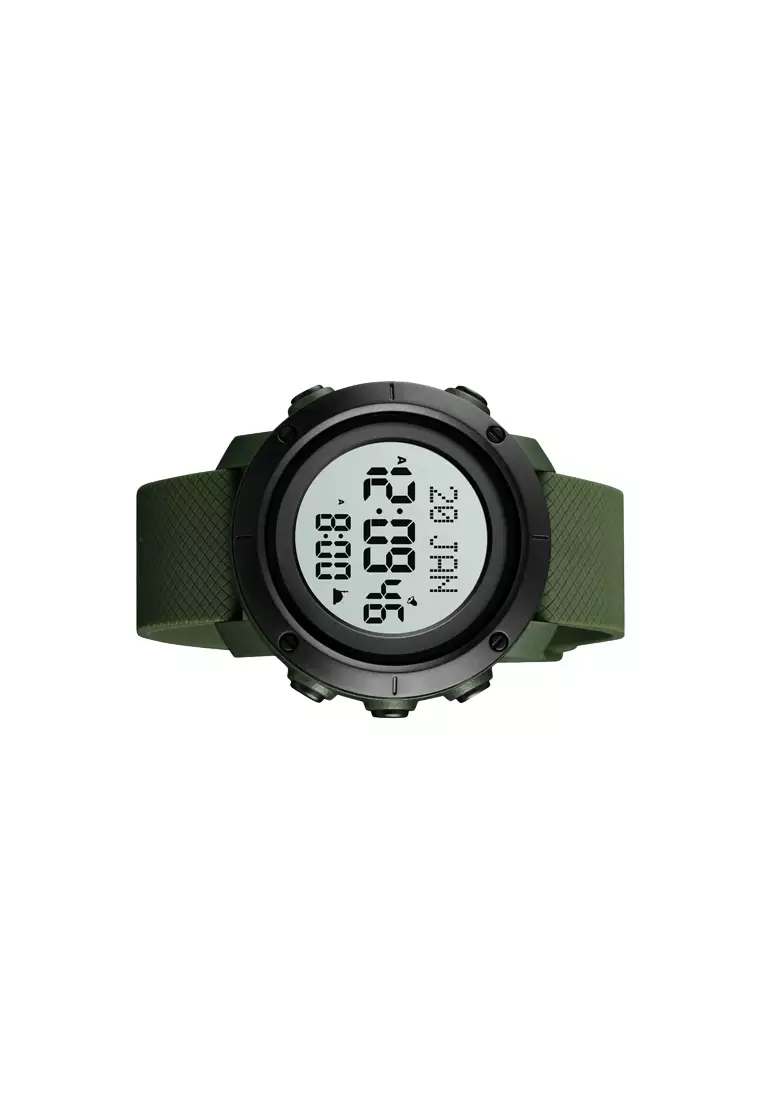 Jam Tangan Digital Pria Penunjuk Arah Kiblat Anti Air 50M ABS Ring Army Green ORIGINAL
