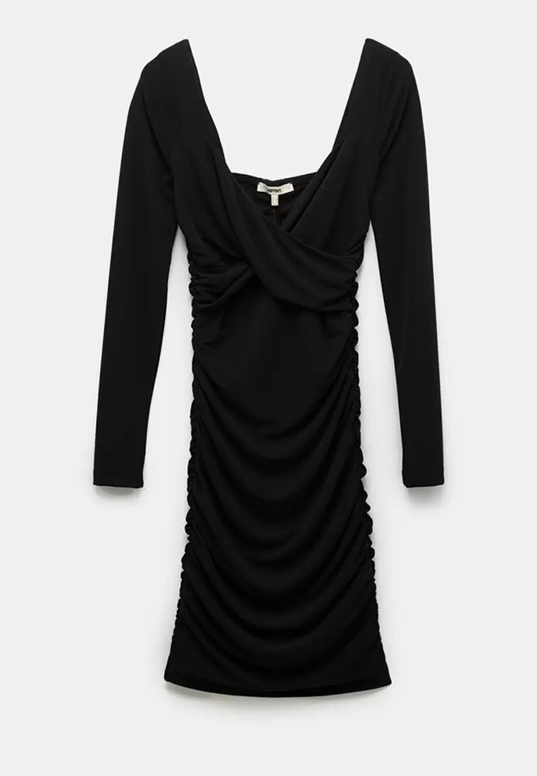 Draped Long Sleeve Mini Dress