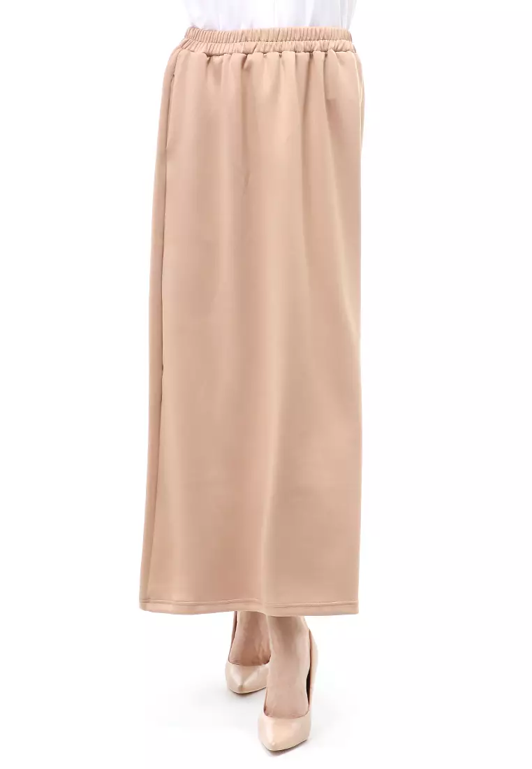 Rok Panjang Muslimah Polos Bawahan Wanita Regular Fit All Size - Mocca