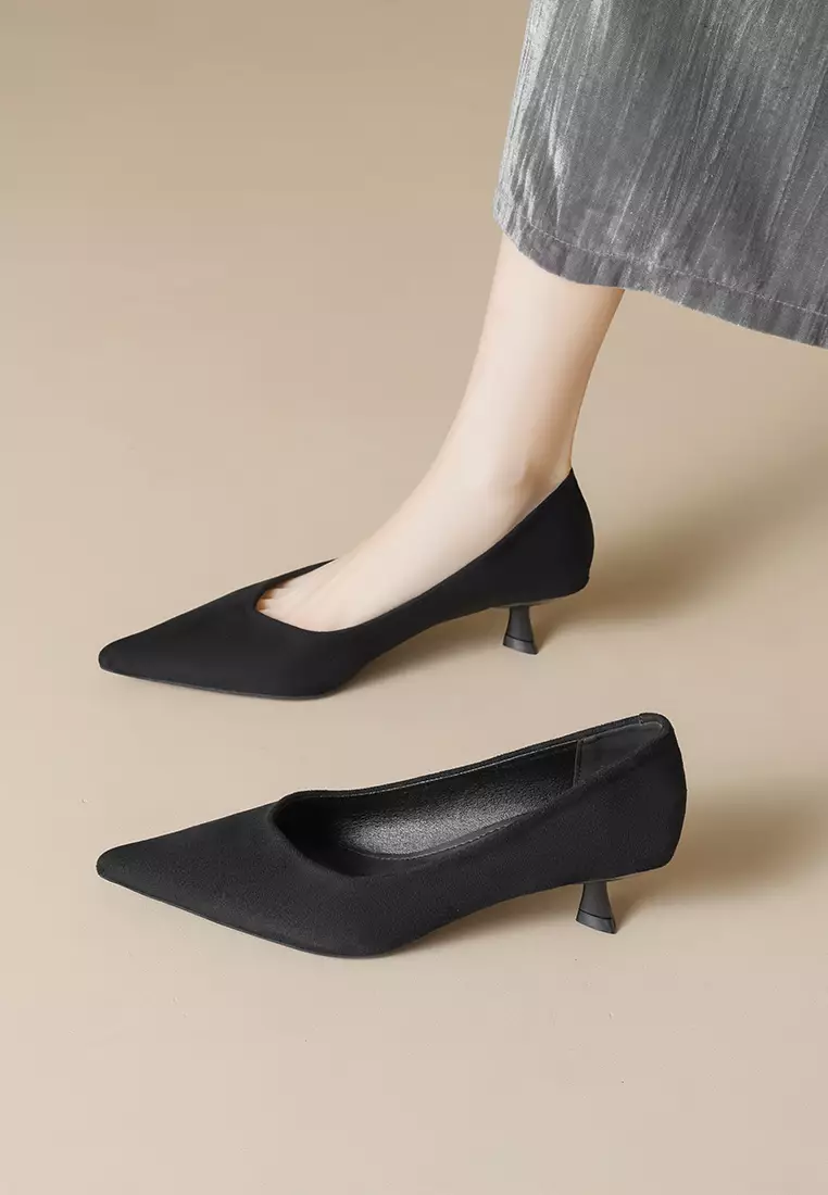Leather Kitten Heel Pumps Liisa Kitten Heel Black In Leather