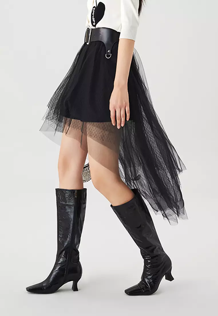 Mesh Layered Tulle Skirt with Belt