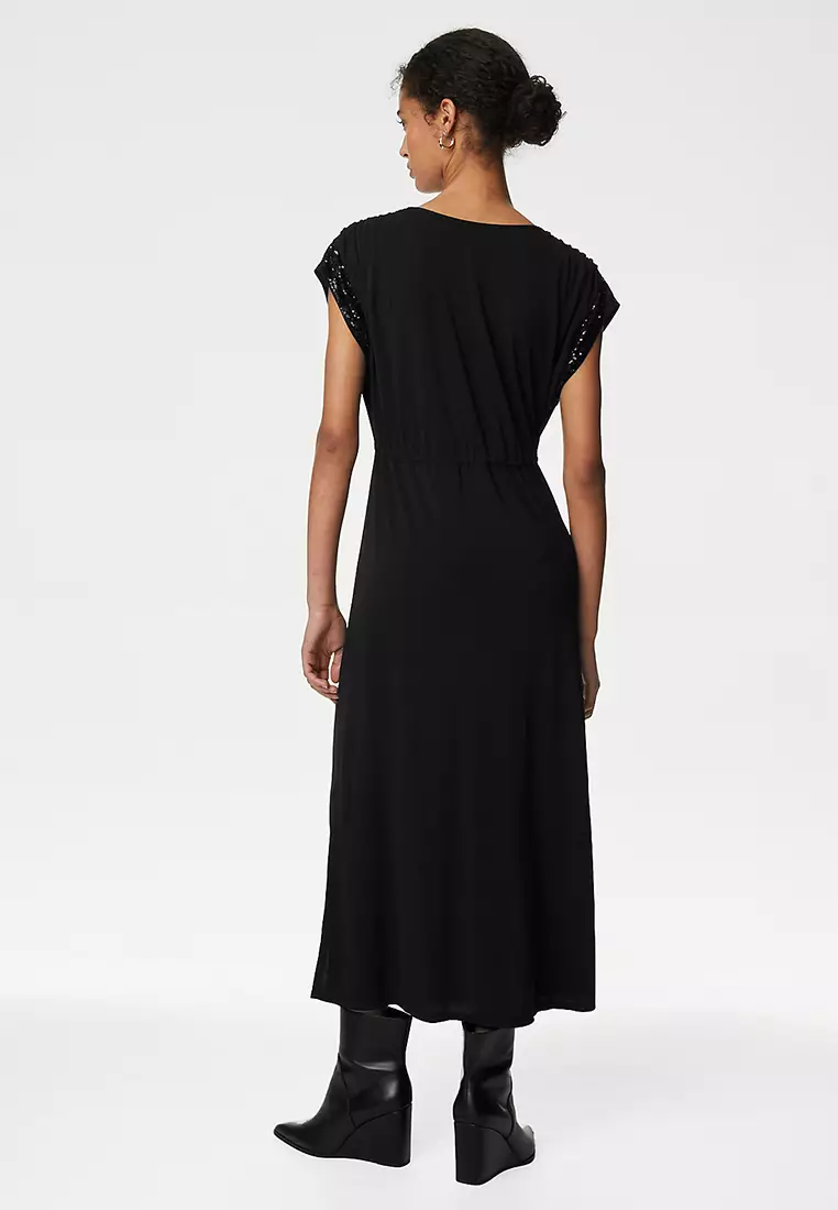 Sequin Embellished Midi Waisted Dress
