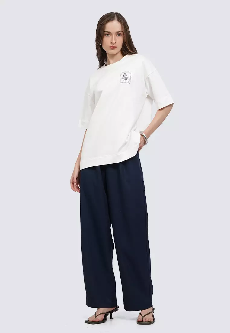 Wide Leg Pants with Pleat Details DARK BLUE