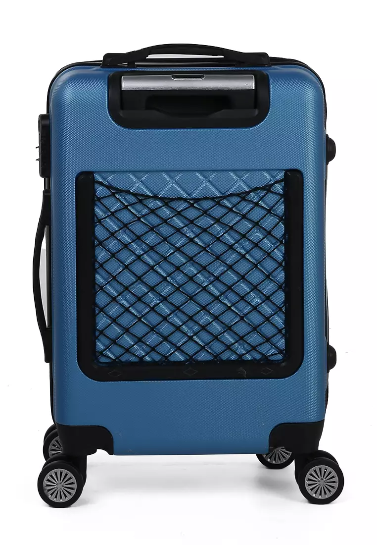 Carlton Koper Hardcase Desain Hexagon Size 20 Inch Suitcase Unisex with Rear Compartment Rubber Slot Material ABS+PVC Coated ORIGINAL - Blue