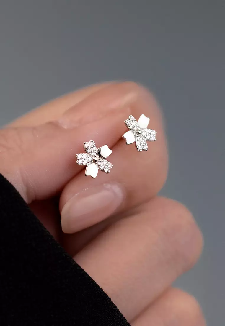 Buy HAPPY FRIDAYS 925 Silver Zircon Sakura Earrings JW AR