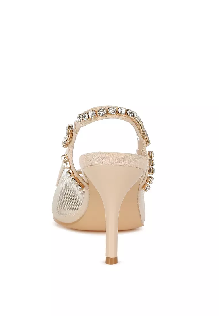 Sandal Slingback Tumit Stiletto Warna Krem