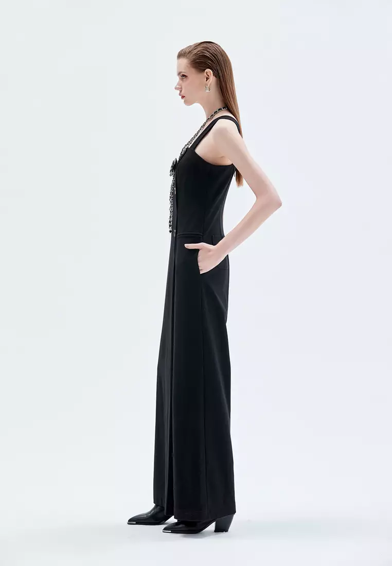 Front Panel Sleeveless Jumpsuit
