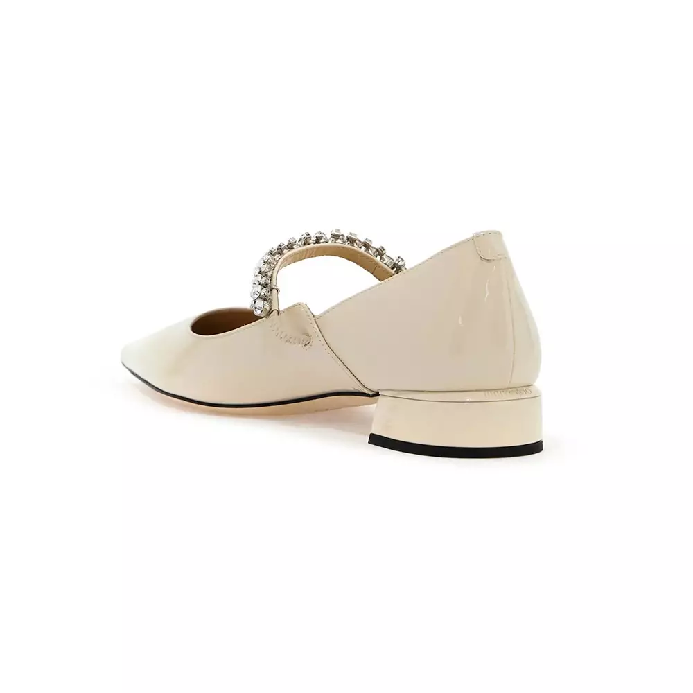 Bing 25 Crystal Strap Patent Leather Flat Pumps Linen